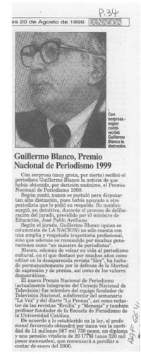 Guillermo Blanco, Premio Nacional de Periodismo 1999  [artículo].
