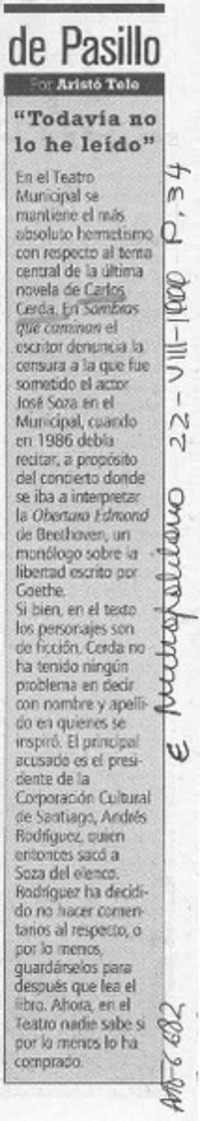 De pasillo  [artículo] Aristo Tele.