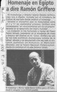 Homenaje en Egipto a dire Ramón Griffero  [artículo].