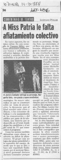 A Miss Patria le falta afiatamiento colectivo  [artículo] Leopoldo Pulgar.