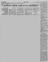 "Católicos saben cuál es su candidato"  [artículo] Ricardo Urzúa.
