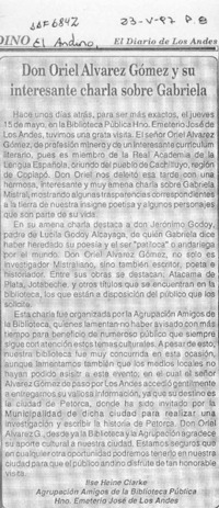 Don Oriel Alvarez Gómez y su interesante charla sobre Gabriela  [artículo] Ilse Heine Clarke.