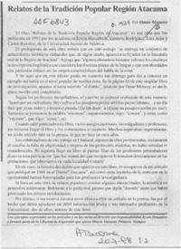 Relatos de la tradición popular Región Atacama  [artículo] Omar Monroy.