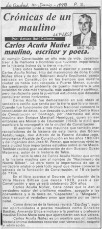 Carlos Acuña Núñez maulino, escritor y poeta  [artículo] Arturo Ilufí Coloma.