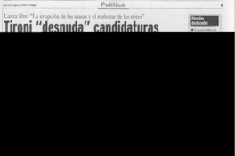 Tironi "desnuda" candidaturas  [artículo] Javiera de la Cerda.