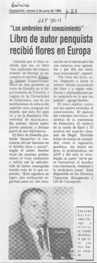 Libro de autor penquista recibió flores en Europa  [artículo].