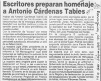 Escritores preparan homenaje a Antonio Cárdenas Tabies  [artículo].