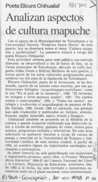 Analizan aspectos de cultura mapuche  [artículo].