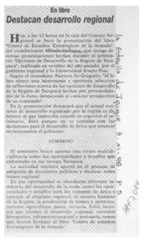 Destacan desarrollo regional  [artículo].