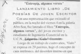 Lanzamiento libro de poesías de joven escritor  [artículo].