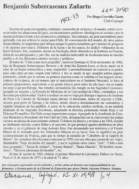 Benjamín Subercaseaux Zañartu  [artículo] Hugo Garrido Gaete.