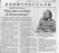 "Hay que poetizar el desasosiego"  [artículo] A. N.