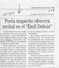 Poeta mapuche ofrecerá recital en el "Emil Dubois"  [artículo].