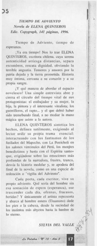 Tiempo de adviento  [artículo] Sylvia del Valle.