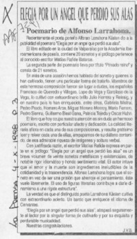 Elegía por un ángel que perdió sus alas  [artículo] J. V. B.