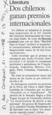 Dos chilenos ganan premios internacionales  [artículo].