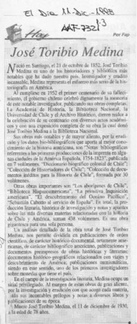 José Toribio Medina  [artículo] Fap.