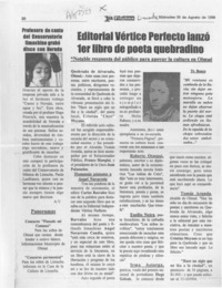 Editorial Vértice Perfecto lanzó 1er libro de poeta quebradino  [artículo].