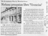 Mañana presentan libro "Vivencias"  [artículo].