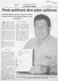 Poeta publicará obra sobre salitreras  [artículo].