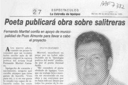 Poeta publicará obra sobre salitreras  [artículo].