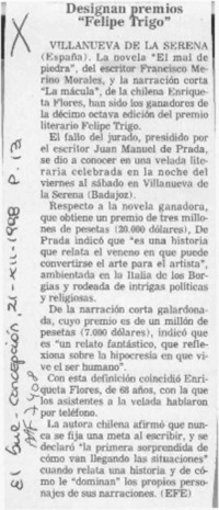 Designan premios "Felipe Trigo"  [artículo].