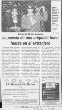 La Poesía de una ariqueña toma fuerza en el extranjero  [artículo].