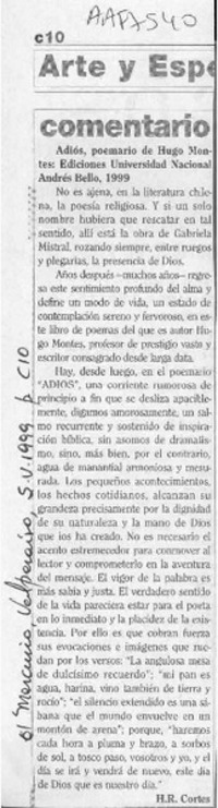 Adiós  [artículo] H. R. Cortés.