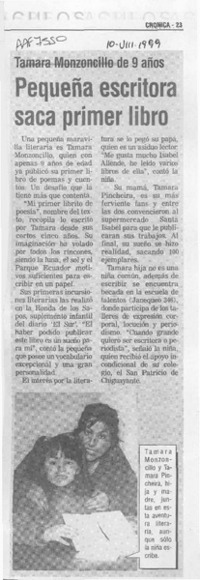 Pequeña escritora saca primer libro  [artículo].