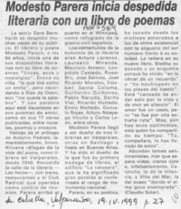 Modesto Parera inicia despedida literaria con un libro de poemas  [artículo] Claudio Solar.