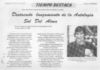 Destacado lanzamiento de la antología Sol del alma  [artículo].
