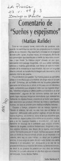 Comentario de "Sueños y espejismos"  [artículo] Italia Nardocci F.