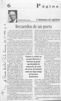 Recuerdos de un poeta  [artículo] Marino Muñoz Lagos.