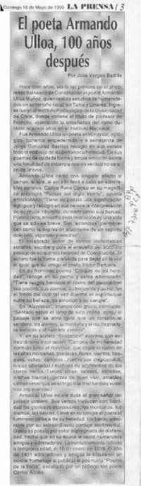 El poeta Armando Ulloa, 100 años después  [artículo] José Vargas Badilla.