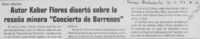 Autor Kabur Flores disertó sobre la reseña minera "Concierto de Barrenos"  [artículo].