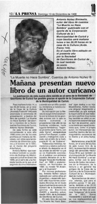 Mañana presentan nuevo libro de un autor curicano  [artículo].