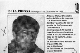 Mañana presentan nuevo libro de un autor curicano  [artículo].