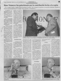 Hans Niemeyer fue galardonado por la contribución hecha a la región  [artículo].