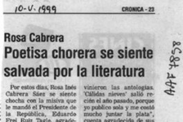 Poetisa chorera se siente salvada por la literatura  [artículo].