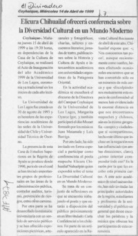 Elicura Chihuailaf ofrecerá conferencia sobre la diversidad cultural en un mundo moderno  [artículo].