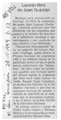 Lanzan libro de Juan Guzmán  [artículo].