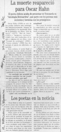 La muerte reapareció para Oscar Hahn  [artículo] J. M. I.