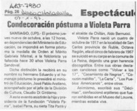 Condecoración póstuma a Violeta Parra  [artículo].
