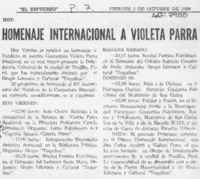 Homenaje internacional a Violeta Parra  [artículo].