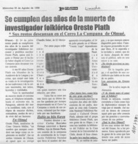 Se cumplen dos años de la muerte de investigador folklórico Oreste Plath  [artículo].