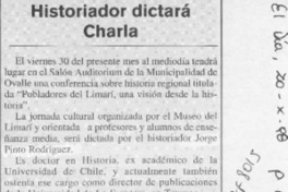 Historiador dictará charla  [artículo].