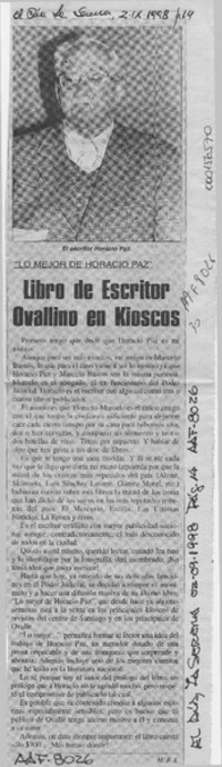 Libro de escritor ovallino en kioskos