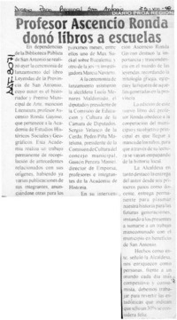 Profesor Ascencio Ronda donó libros a escuelas  [artículo].