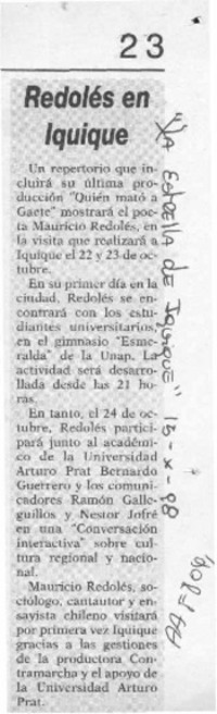Redolés en Iquique  [artículo].
