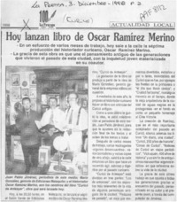 Hoy lanzan libro de Oscar Ramírez Merino  [artículo].